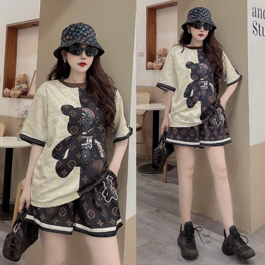 Đồ bộ thun kiểu in 3D họa tiết phối bất đối xứng