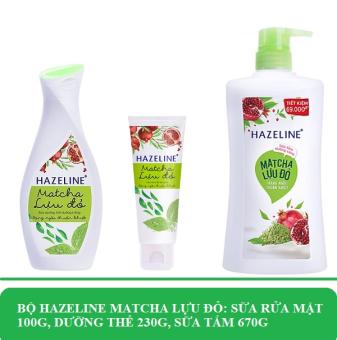 Bộ Hazeline Matcha Lựu Đỏ: Sữa Rửa Mặt 100g Sữa Dưỡng Thể 230g Sữa Tắm 670g