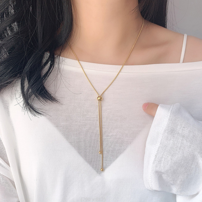 Dây Chuyền Dây Rút Dáng Dài Titan Ko Đen TT 2837