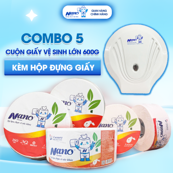 KÈM HỘP ĐỰNG] COMBO 5 cuộn giấy vệ sinh lớn tặng hộp đựng, 3 lớp, 600g thương hiệu Nano, an toàn - Nano Tissue