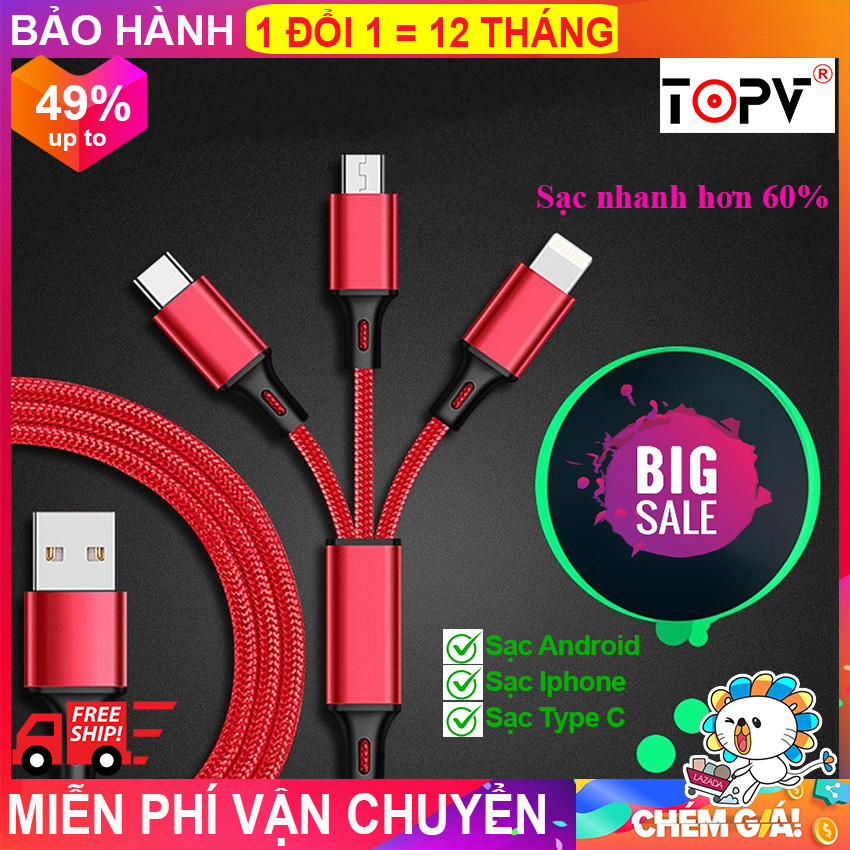 Cáp sạc 3 đầu; dây sạc iphone; dây sạc Samsung; cáp sạc type c; cáp sạc iphone; cáp lightning; cáp sạc nam châm; cáp type c; dây sạc anker; dây sạc iphone; cáp sạc anker; cáp sạc micro USB; cáp sạc đa năng - Bọc dù, vỏ dù