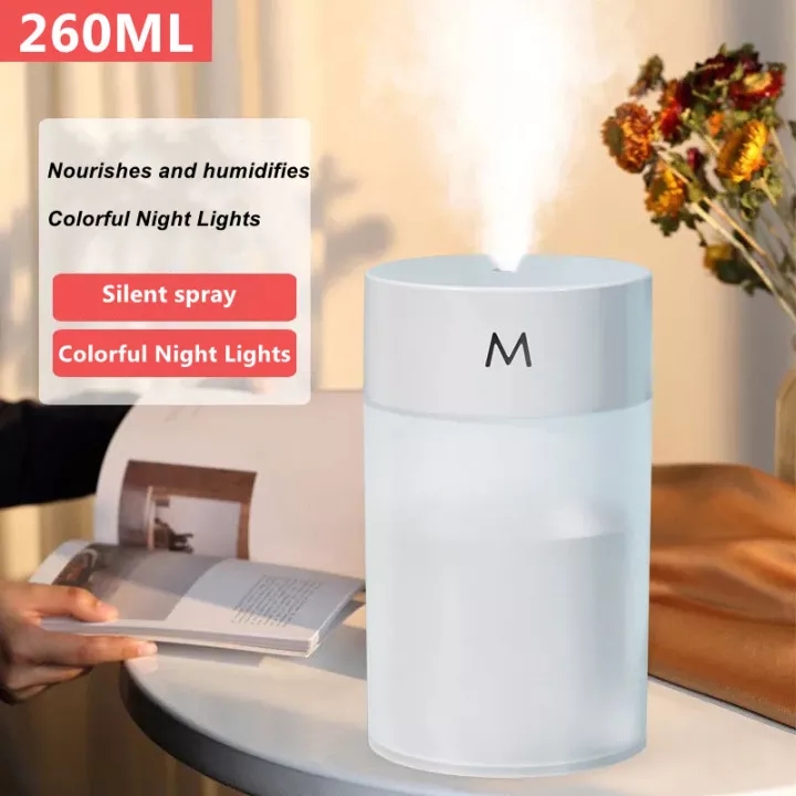 Air Humidifier Mini Máy Xông Tinh Dầu Tạo Độ Ẩm Máy Phun Sương Mini Có Đèn LED Xoay Vòng Mini Máy Đuổi Muỗi Máy Lọc Không Khí Khuếch Tán Tinh Dầu Thơm 260ML