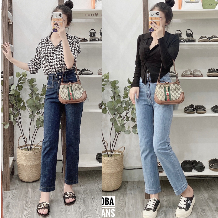 Jeans nữ ống đứng la'coba gấu cuộn
