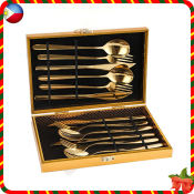 Golden Cutlery Set with Storage Box - High-End Tableware