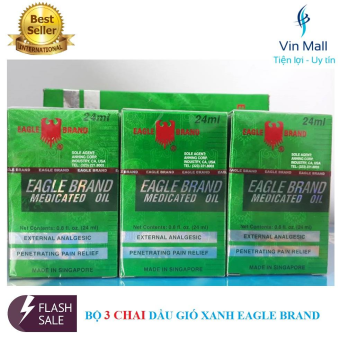 Bộ 3 Chai Dầu Gió Xanh 2 Nắp SingaPore Eagle Brand (Mẫu mới)