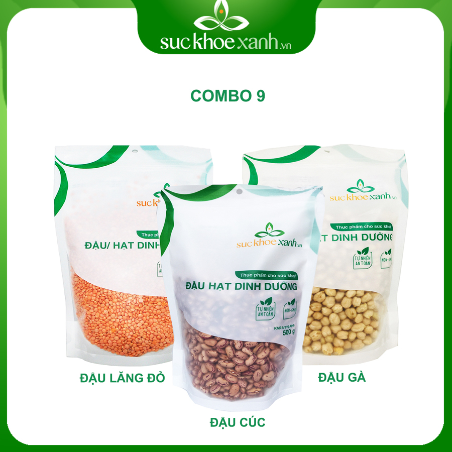1 đậu gà + 1 đậu lăng đỏ + 1 đậu cúc nguyên hạt sức khỏe xanh - 500g/túi - hàng chính hãng