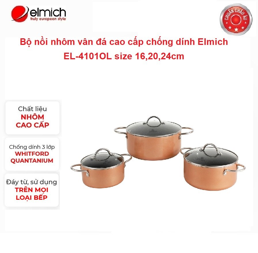   X-mas  year & sale Bộ nồi nhôm chống dính Elmich EL-4101OL size 16,20,24cm 
