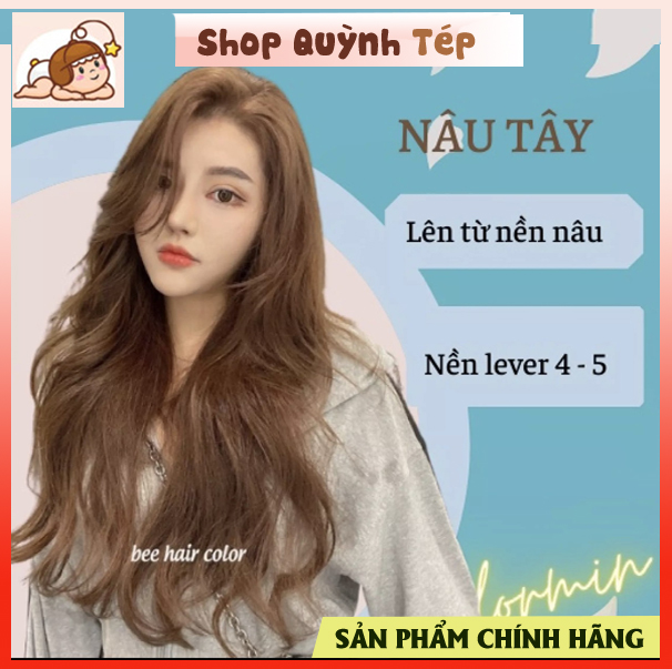 Thuốc nhuộm tóc màu nâu tây . tặng kèm oxi trợ dưỡng và bao tay