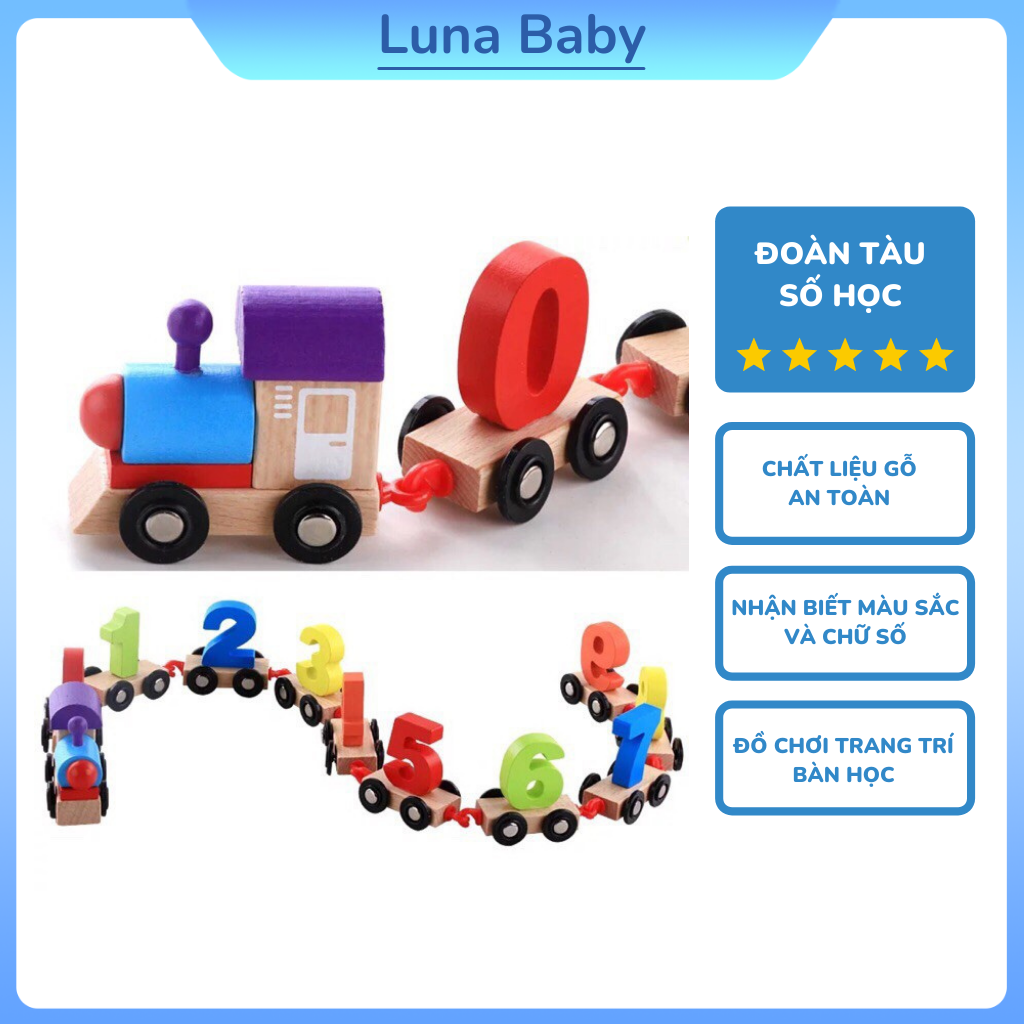 Đoàn Tàu Đồ Chơi Số Học - Chất Liệu Gỗ Cao Cấp, Giúp Bé Học Số Nhanh Chống - Tàu Xe Lửa Số Học, Đồ Chơi Thông Minh, Đồ Chơi Trí Tuệ Số Học, Đồ Chơi Trẻ Em Tư Duy, đồ chơi gỗ giá rẻ, doan tau so hoc - Luna Baby
