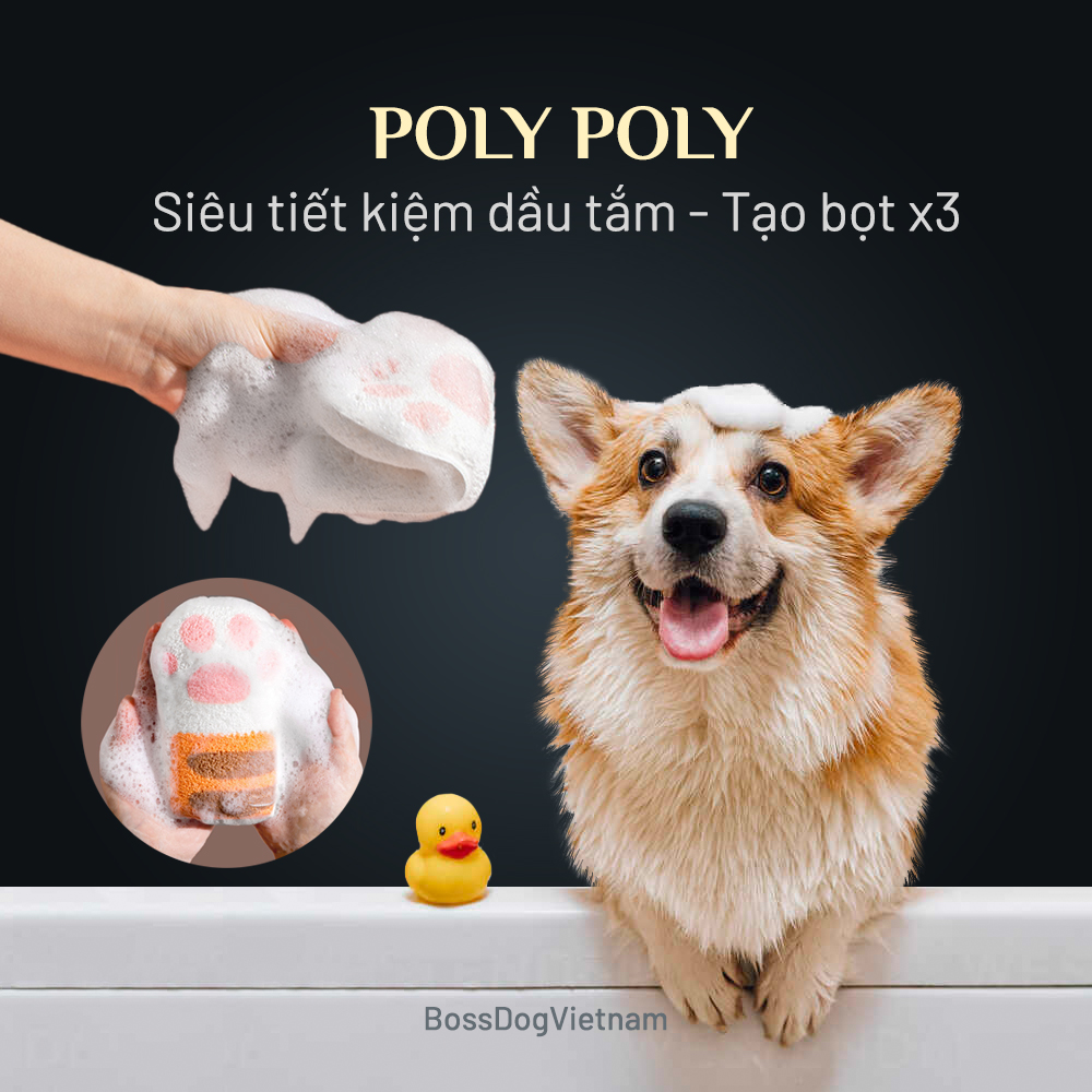 Bông tắm tạo bọt Poly chó mèo - Dụng cụ hỗ trợ tắm cho Poodle, Corgi, Porm,v.v - Massage cho cún | BossDog