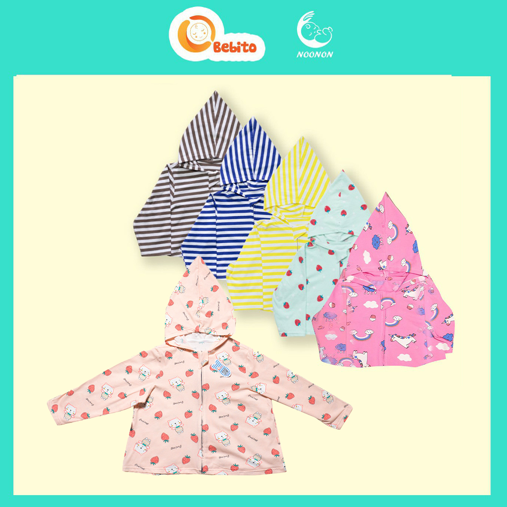 Áo Chống Nắng, Áo Khoác Hè Thời Trang Cho Bé Từ 5-20Kg Noonon Có Mũ 100% Cotton Thoáng Mát