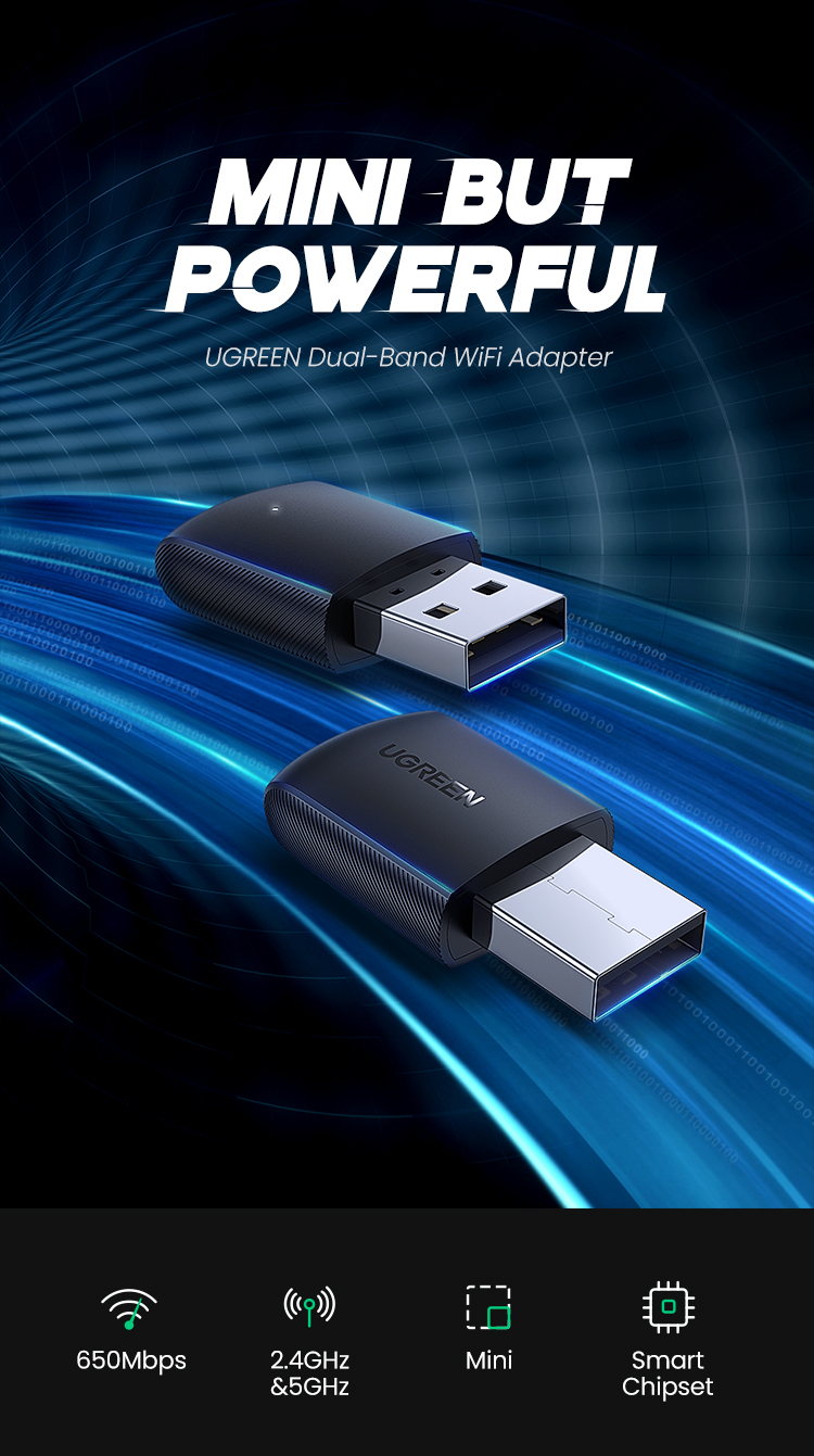เกี่ยวกับ UGREEN อะแดปเตอร์ Wifi ตัวรับสัญญาณ WiFi 650Mbps USB WiFi 2.4G และ5G Netowrk การ์ดสำหรับคอมพิวเตอร์พีซี USB อะแดปเตอร์ WiFi USB อีเธอร์เน็ทไวไฟ
