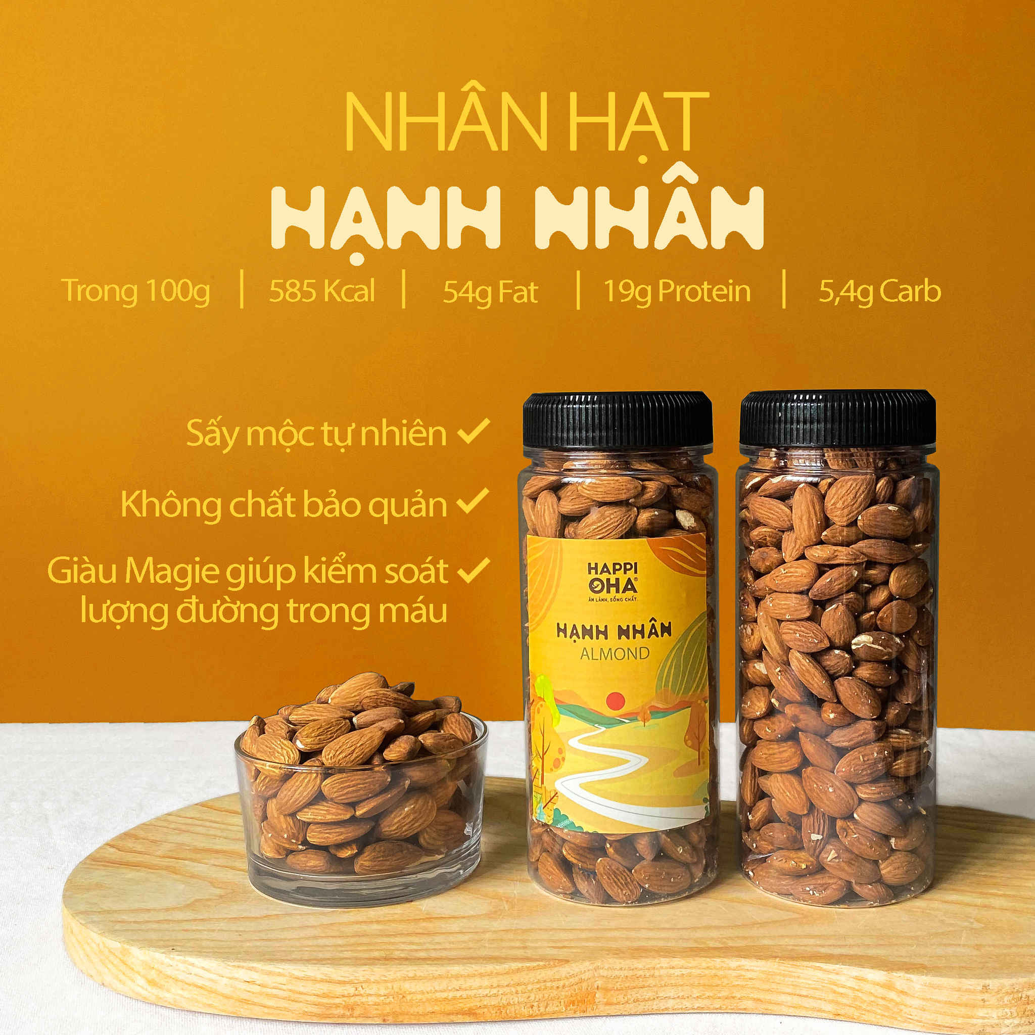 Hạt hạnh nhân happi oha nhập khẩu mỹ healthy food eatclean