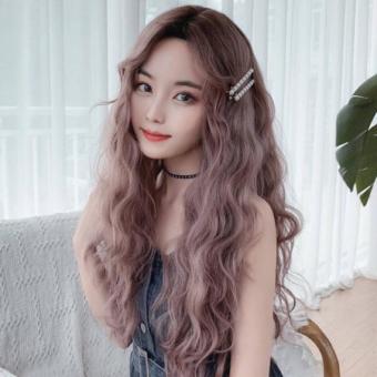 Tóc giả nữ giá rẻ 🤡🤡-Tóc giả nguyên đầu hai mái xù hất hồng khói