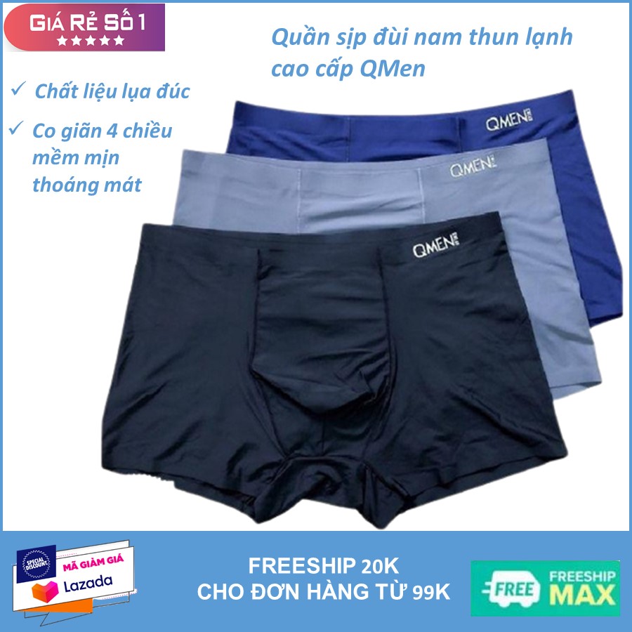 Set 5 quần sịp nam đúc su thun lạnh cạp trơn cao cấp, quần sịp đùi nam Q-Men's, quần lót đùi nam thun lạnh, Combo 5 quần sịp đùi nam, quần lót boxer, quần lót nam, quần xì nam cotton thun lạnh co dãn 4 chiều thấm hút tối đa