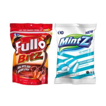Combo Fullo Bitz + Mintz peppermint _ Combo bánh quế nhân kem chocolate miếng nhỏ tiện lợi và kẹo mềm bạc hà Âu Mintz peppermint