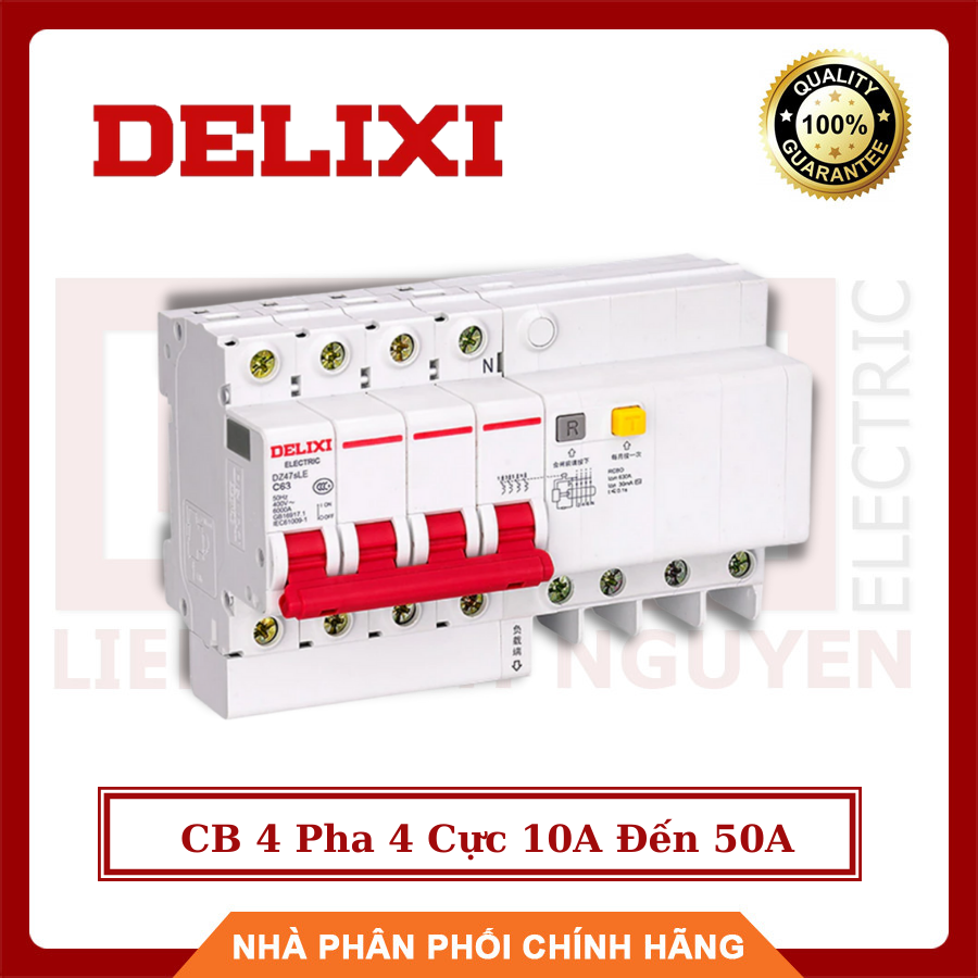 Cầu dao tự động cb 4 pha 4 cực 10a đến 50a delixi, hàng chất lượng - bh 12 tháng