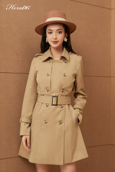 Áo khoác nữ HeraDG dáng dài thiết kế cổ 2 ve, cài 2 hàng cúc, tách thành áo gile kèm dây đai eo rời WKHBB2008
