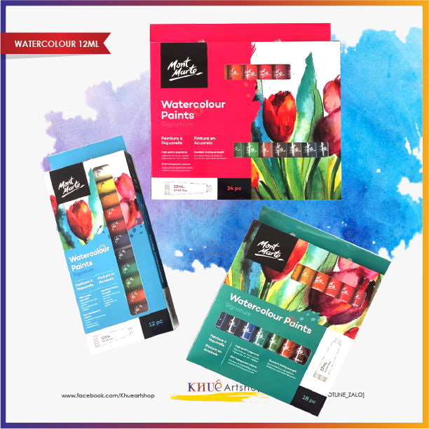 Set 12pc, 18pc, 24pc watercolour mont marte, 12ml / set 12,18,24 tuýp màu nước mont marte