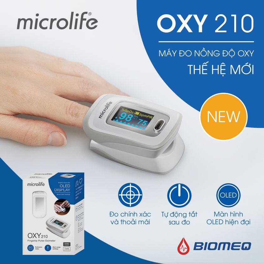 Máy đo nồng độ oxy trong máu Microlife OXY 210, đo SPO2 chính xác, hiệu quả