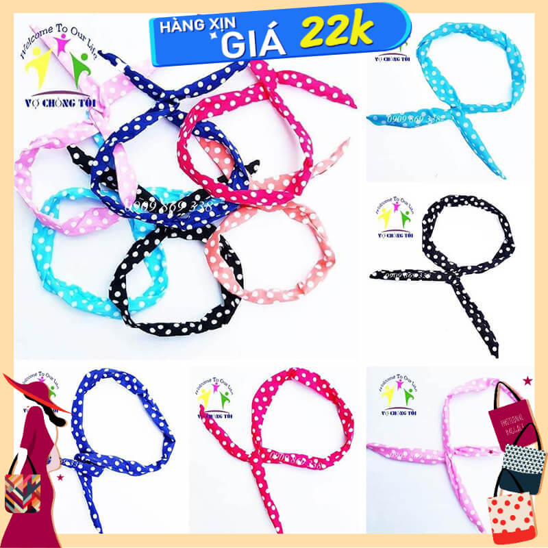 Băng đô vải, turban cao cấp, tai thỏ dây kẽm chấm bi - thương hiệu VỢ CHỒNG TÔI