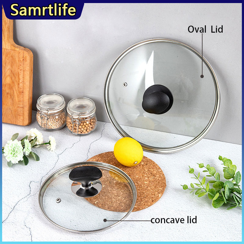 Gambar Smartlife Pot Lid Glass Cover Stainless Steel General Visual Tempered Glass Lid Steel Circular Frying Pan Cover