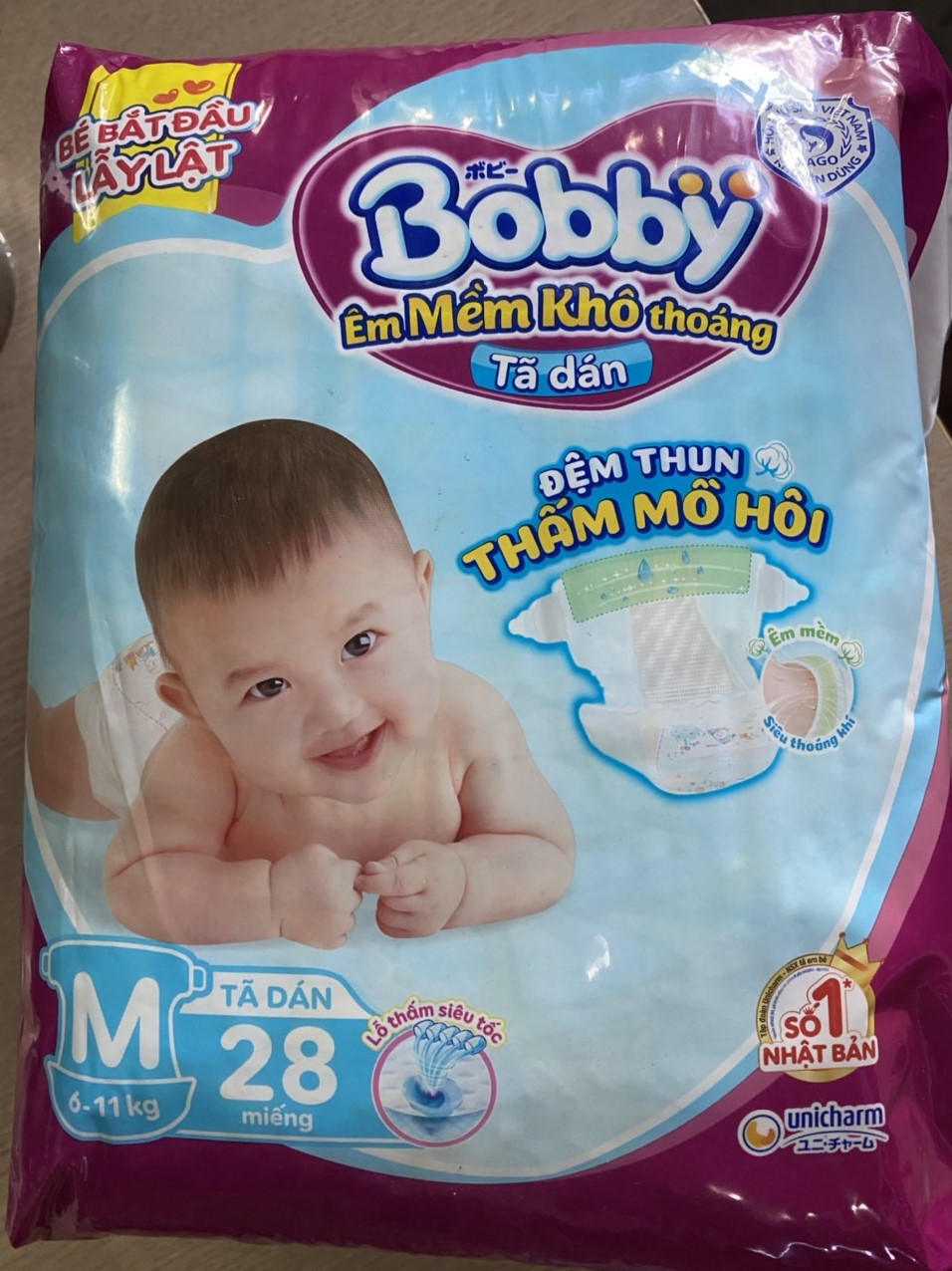 Tã dán bobby siêu thấm m28