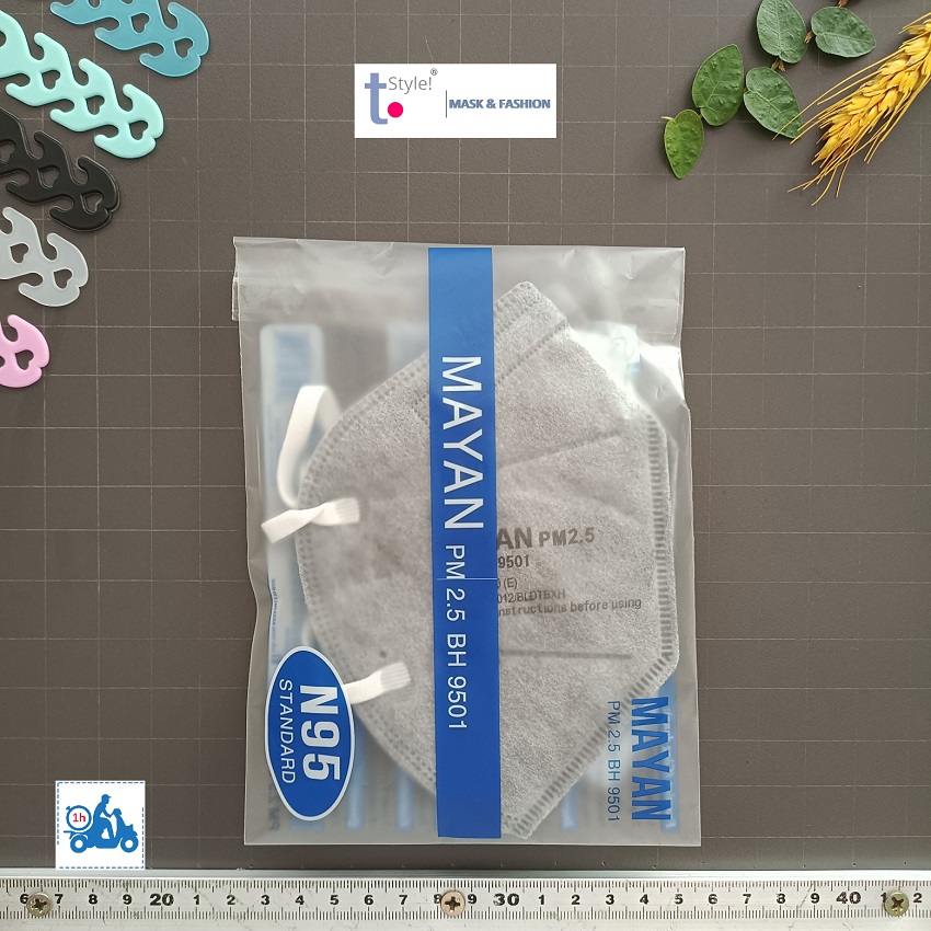 [Chuẩn N95] Túi 2 cái khẩu trang N95 Mayan BH 9501 màu xám than hoạt tính 4 lớp kháng khuẩn - lọc bụi siêu mịn PM 2.5