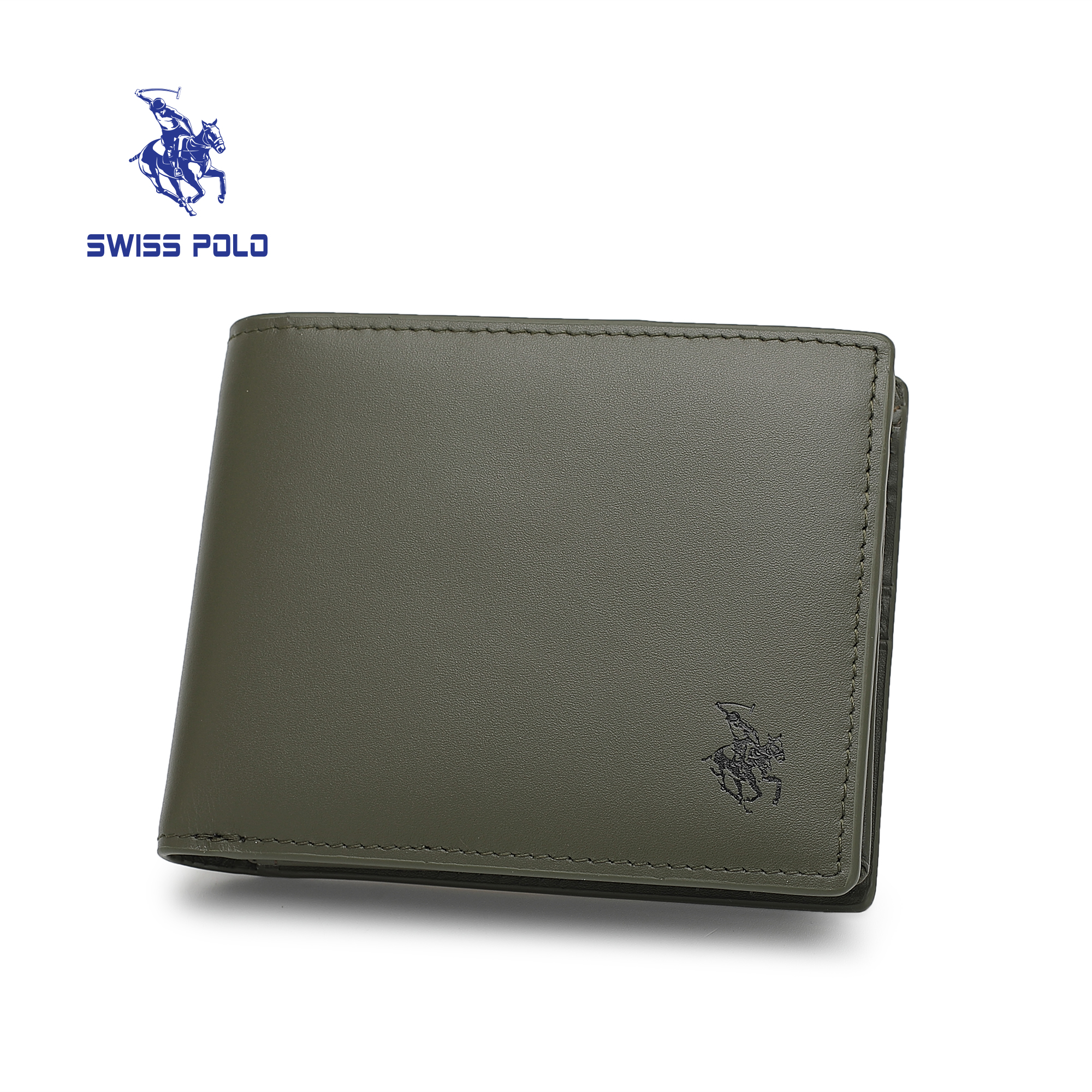 SWISS POLO Genuine Leather RFID Short Wallet SW 176-3 ARMY GREEN