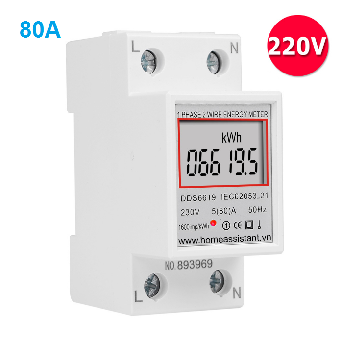 Công tơ điện tử 1 pha 80a đồng hồ đo công suất tiêu thụ điện ds66