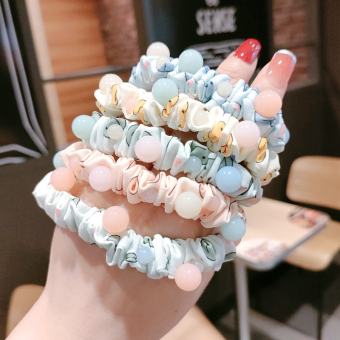 Vòng/Dây buộc tóc scrunchies họa tiết đáng yêu gắn ngọc thạch phong cách Hàn Quốc - Hàng cao cấp