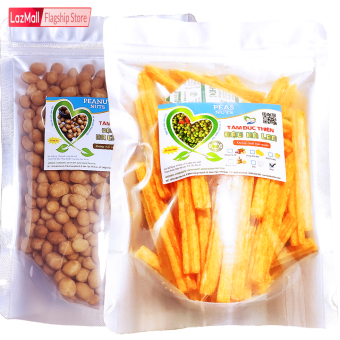 Combo 2 Túi: Đậu Phộng Da Cá Cacao 500GR và Túi Bánh Khoai Tây Phô Mai Que Đậu Hà Lan 205GR Tâm Đức Thiện Thực Phẩm Đóng Gói Đóng Hộp Ăn Liền Đồ Ăn Vặt Lazada bánh kẹo quà Tết