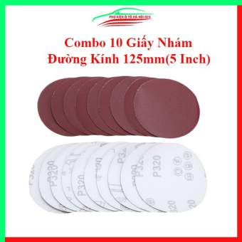 Combo 10 giấy nhám tròn đường kính 125mm (5 Inch) độ nhám 40, đĩa mài giấy ráp mịn thô chà gỗ, đánh bóng