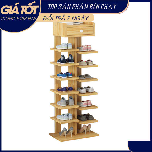 Kệ giày gỗ 6 tầng - Kệ để giày dép gỗ- Có ngăn tủ phụ - Giá để giày, Kệ Giày, Kệ giầy dép - Tủ giày gỗ 6 tầng mẫu mới