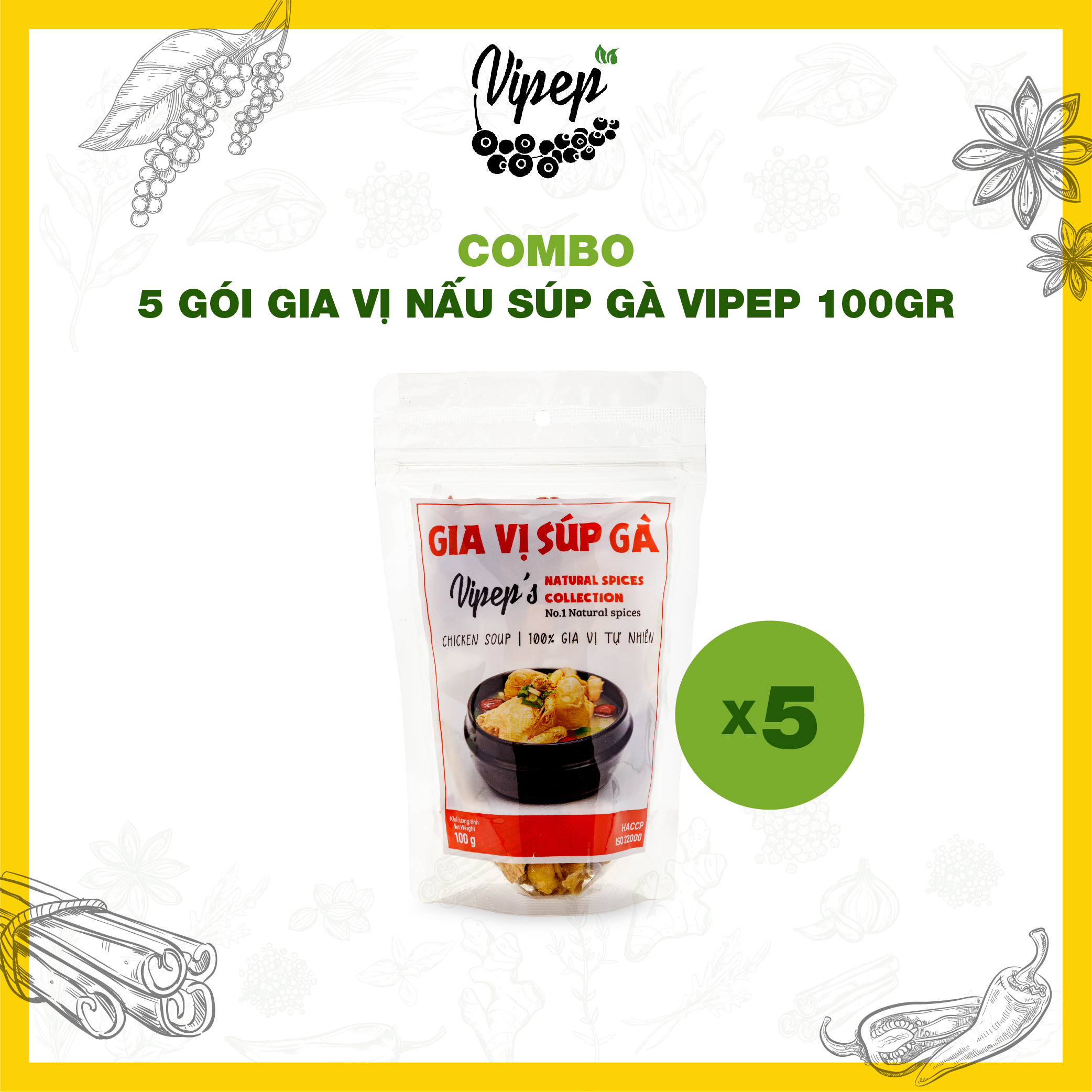 Combo 5 gói gia vị nấu súp gà - gà tiềm (củ hoài sơn, kỷ tử, hạt sen khô, táo khô,...) 100g