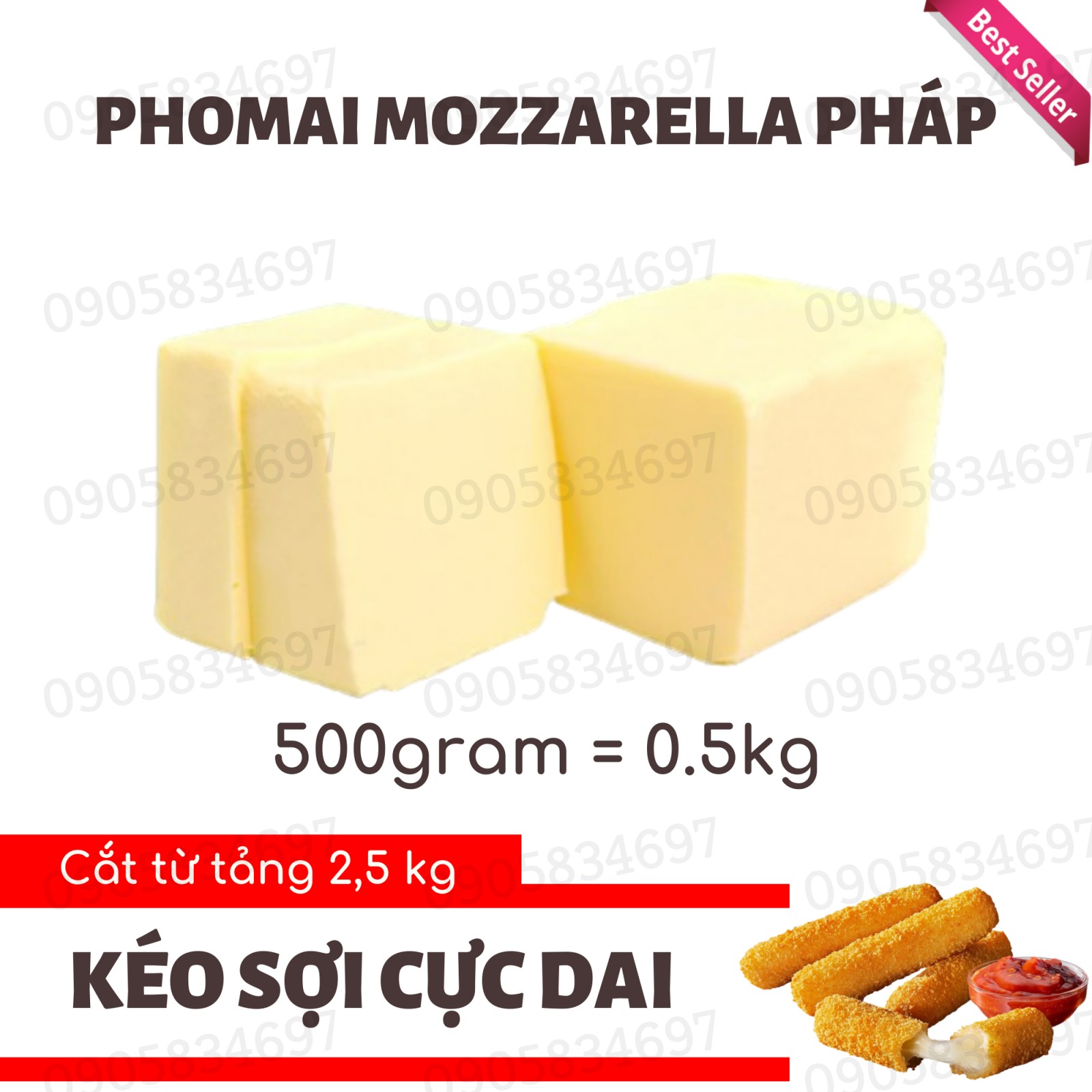 [SIÊU KÉO SỢI] Phô Mai Mozzarella PHÁP SIÊU NGON KHỐI 0.5kg - DATE 12/2023