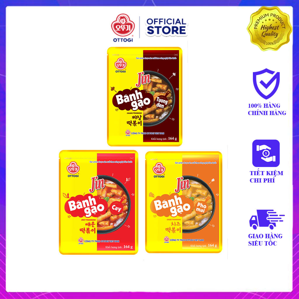 Bánh gạo tokbokki vị cay- pho mai- tương đen ottogi gói 164g