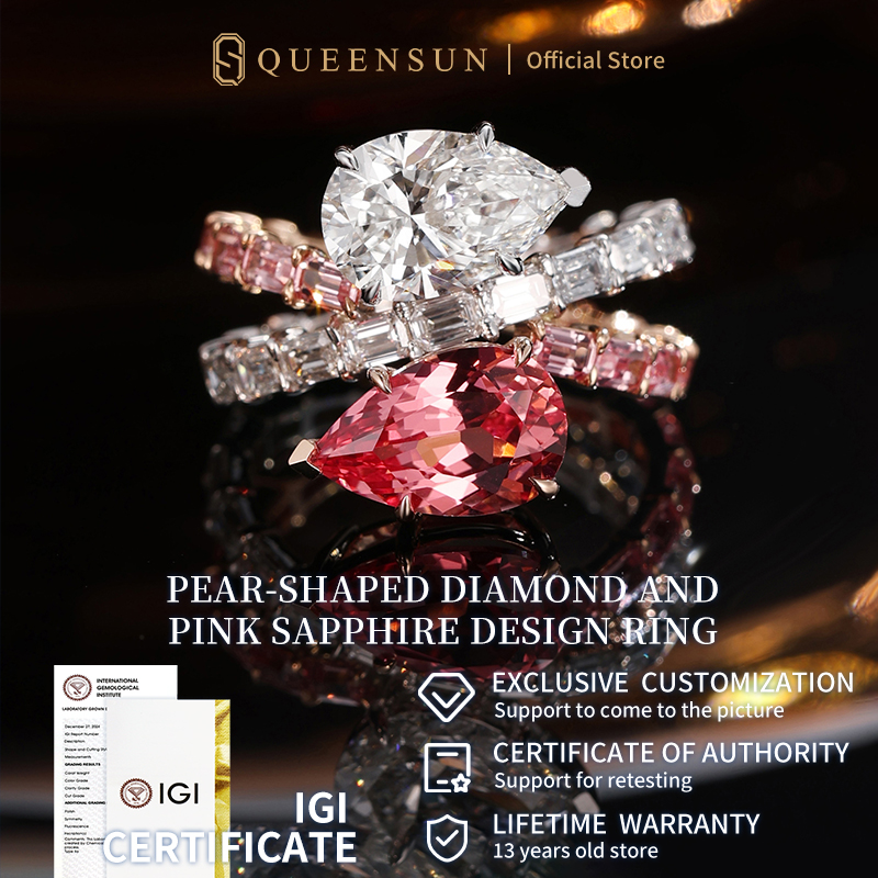  Queensun 18K gold lab grown diamond water droplet double stone mandarin duck style diamond ring ruby ring female  design鸳鸯式钻石戒指 diy，ins，wedding band ring，designer ring，ring women
