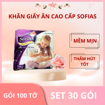 30 gói giấy vuông SOFIAS 330x330mm, Gói 100 tờ, Gói giấy dai mềm mịn