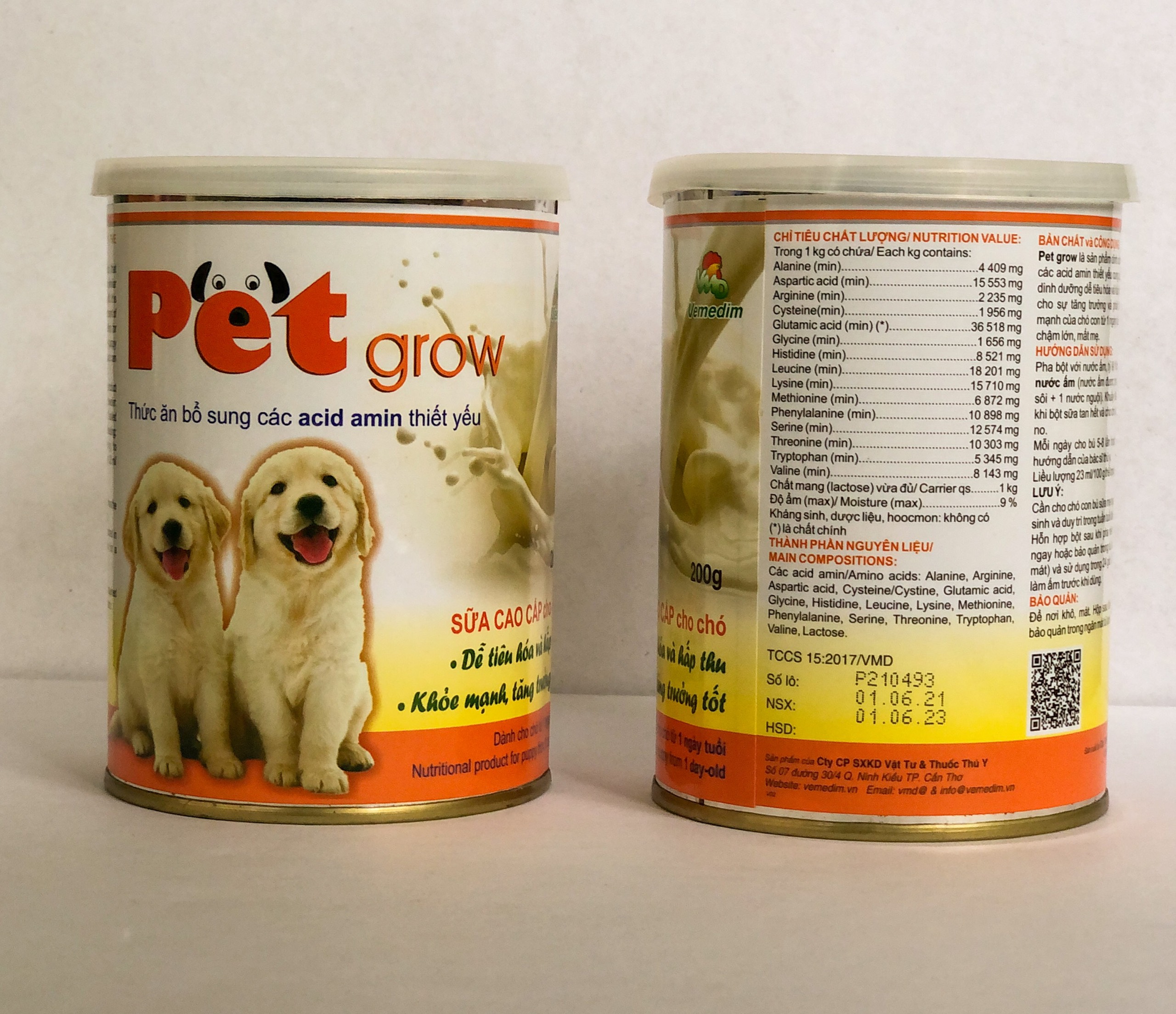 Pet Grow sữa cho chó con chứa acid amin dễ tiêu hóa và hấp thu, không tiêu chảy (lon 200g)