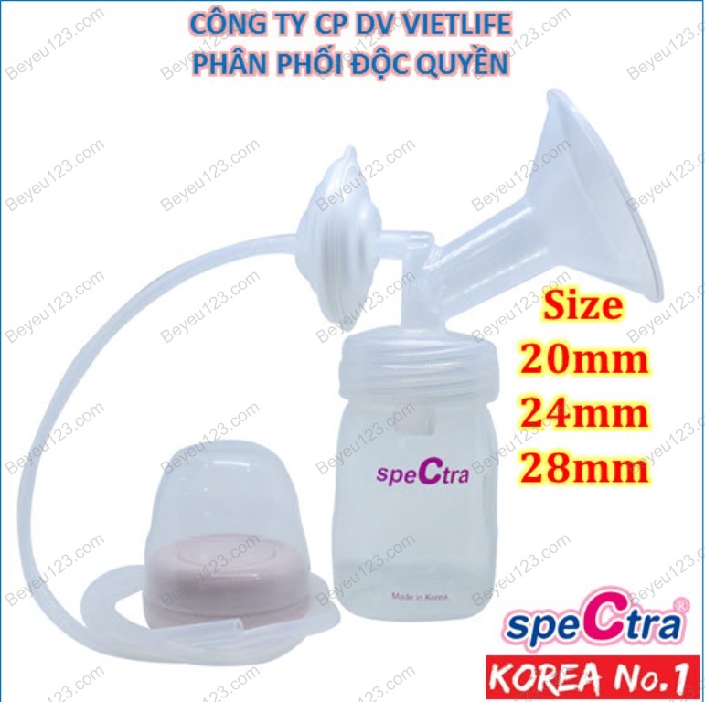 (Ko kèm Matxa) (Có bình) Bộ phụ kiện hút sữa cổ rộng Spectra - Phụ kiện thay thế dùng kèm cho máy hút sữa điện đơn đôi (Made in Korea) SPT U1015