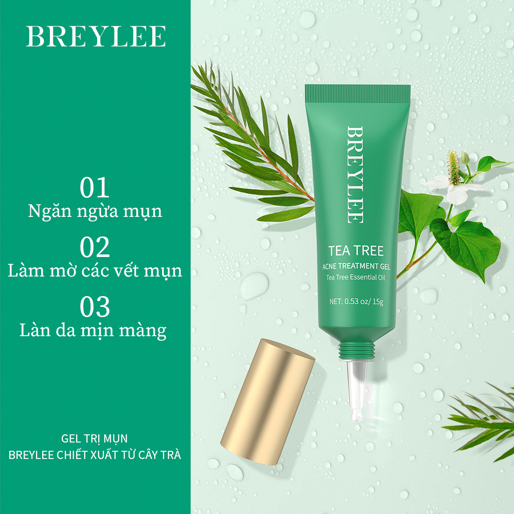 Breylee gel điều trị mụn 15g giảm mụn chấm mụn gel dưỡng ẩm gel thoa mụn tinh chất tràm trà keratin kháng khuẩn tẩy tế bào chết acnes treatment gel removal acne