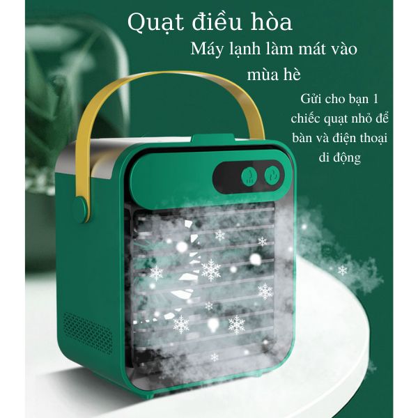Quạt điều hòa, quạt phun sương, quạt mini tạo độ ẩm và làm mát không khí giá đỡ điện thoại sạc USB, gương trang điểm