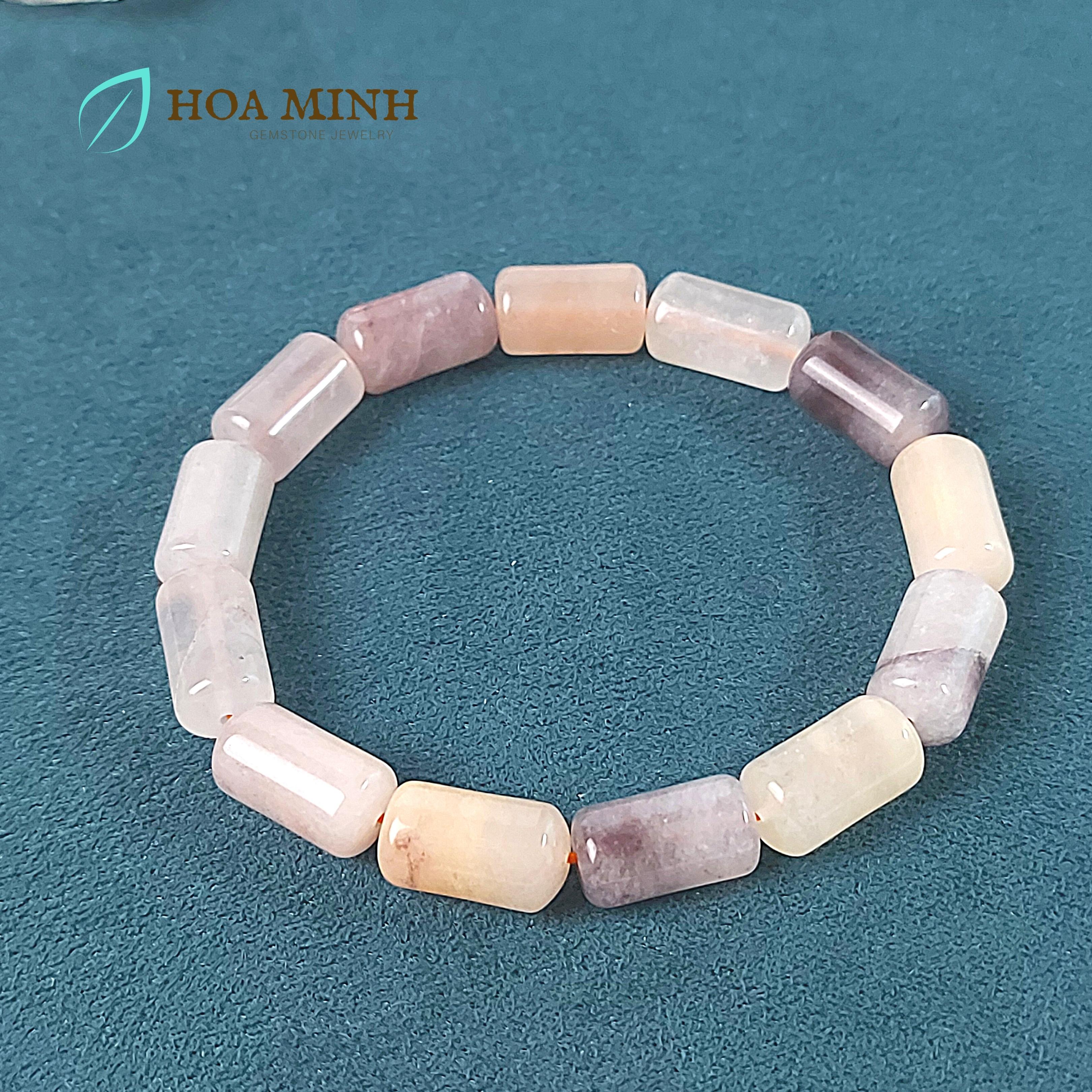 Vòng tay Hoà Điền màu pastel kiểu lu thống size 8x14 li, không kén mệnh | Hoa Minh Gem