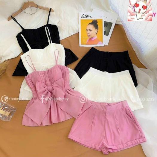 Set bộ nữ 2 dây bánh bèo + quần đùi siêu dễ thương ( hàng new )