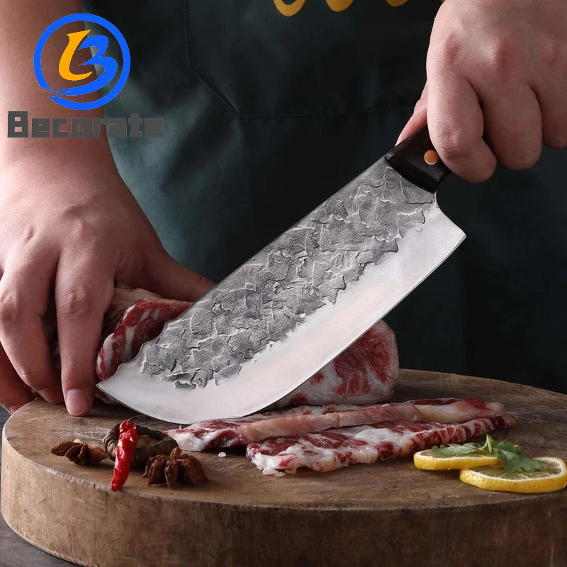 Becorate 7.5 Inch Chef Cleaver Butcher Knife High-Carbon Steel with Wood Handle