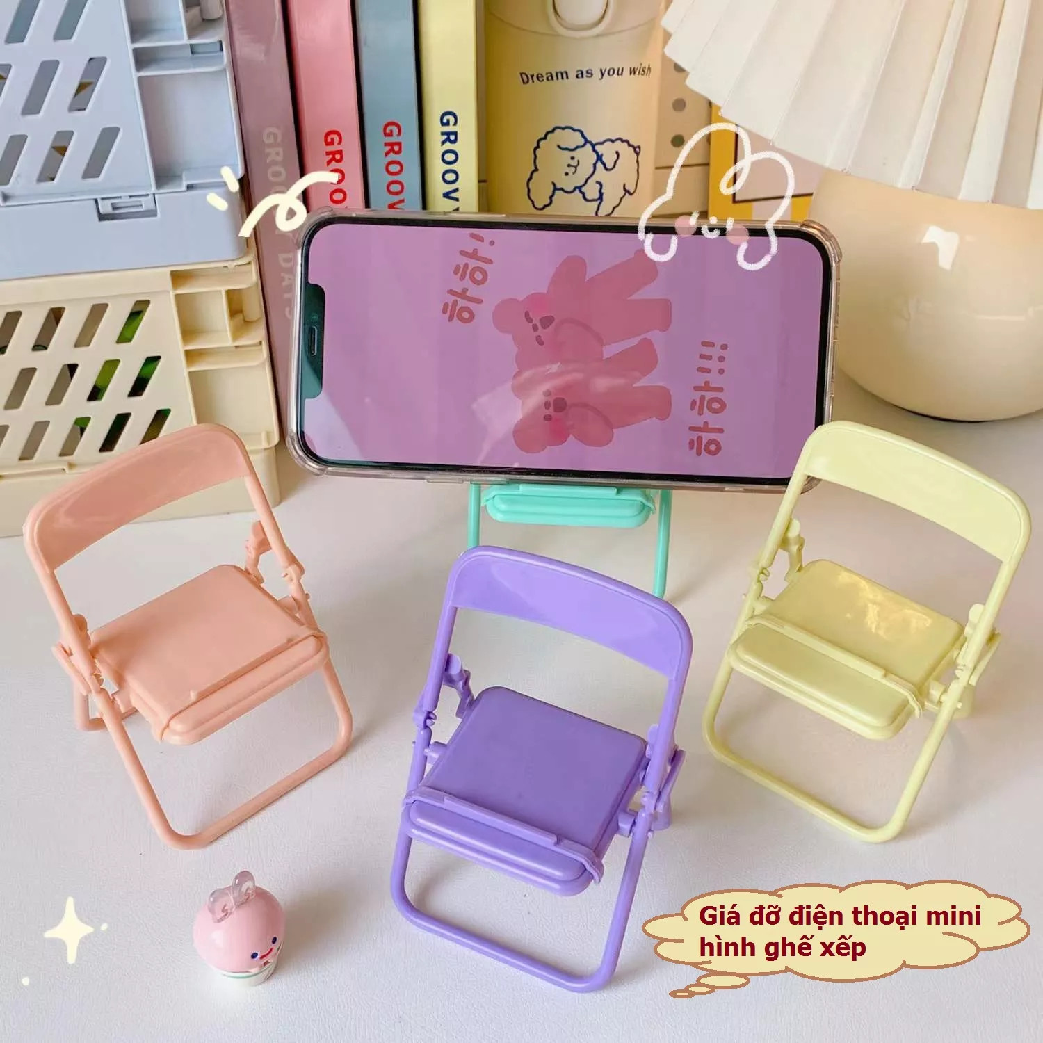 Giá đỡ điện thoại mini để bàn hình chiếc ghế xếp có thể gấp gọn - ghế xếp đỡ điện thoại mini