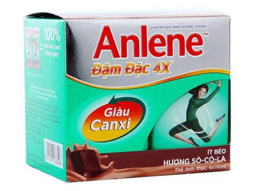 Sữa Anlene nước Đậm đặc 4X hương Vani/Socola 110ml x 4 Hộp