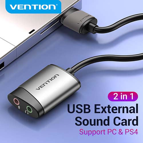 Vention อะเเดปเตอร์เสียง Sound Card USB to สายแจ็ค 3.5 มม. ต่อหูฟัง ไมค์ สำหรับ Headphone Headsets Stereos PS4 Laptop Xbox USB Sound Card ซาวการ์ดเสียง ราคา 179 บาท*ส่งฟรี