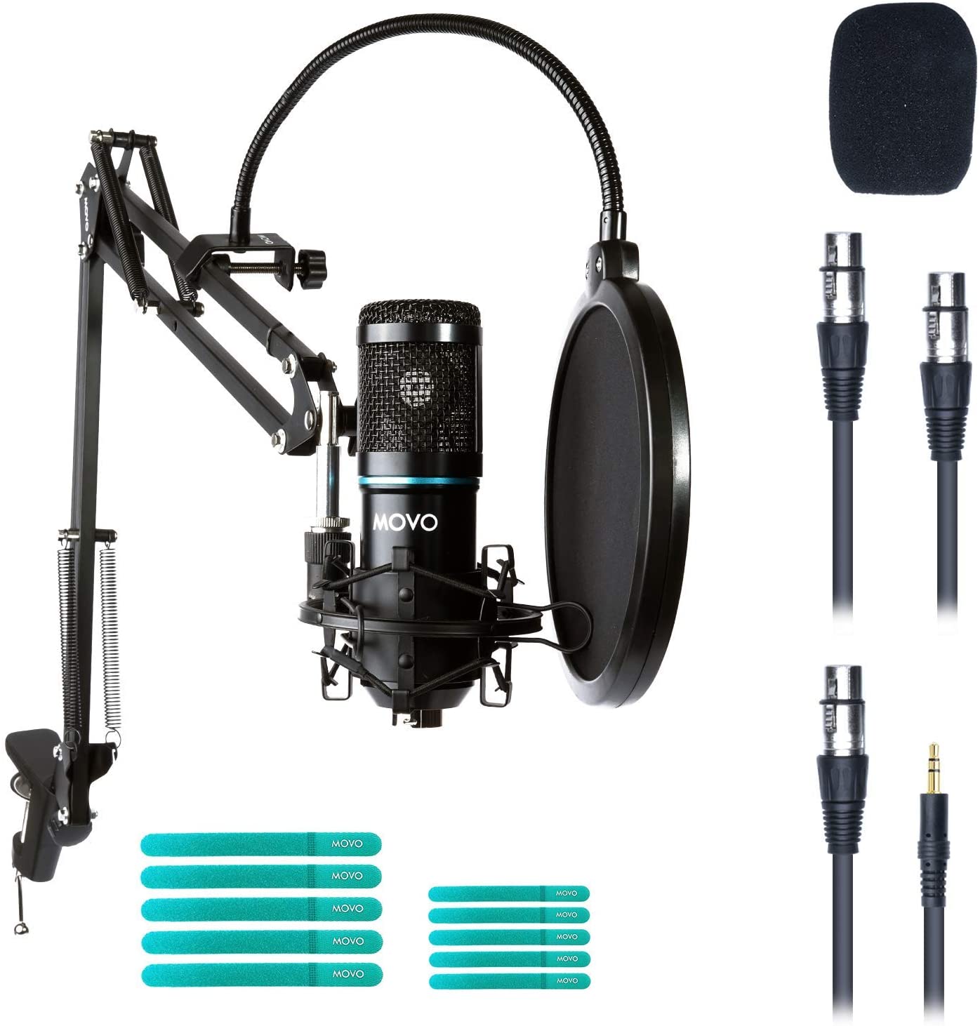 Movo PC-M6 Universal Cardioid Podcasting Microphone with XLR, 3.5mm and USB Outputs, Shockmount and Pop Filter